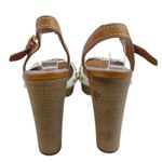 Car Shoe Women's White Brown Studded Ankle Strap Stack Heel Sandals Size 8.5 Photo 3