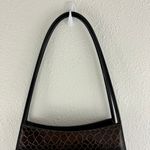 Vintage 90s Black Dark Brown Shiny Faux Leather Croc Embossed Shoulder Bag Photo 5