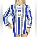 J.Crew Women's Coastal Chic Button Front Cotton Poplin Popover Top White Blue XS Photo 2