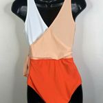 Cupshe NEW  Colorblock Plunging One Piece Swimsuit Orange White Size Medium Photo 5