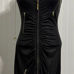 Rocawear VTG M Black Bodycon Dress Gold Zippers Chains Y2K Streetwear Glam Photo 0