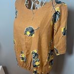 Bel Kazan Anthropologie Linen Blend Floral Print Blouse Women's Size S Mustard Yellow Photo 1