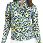 IBKUL GEMMA Periwinkle Multi Leopard Long Sleeve Mock Golf Shirt Size Large Green Photo 0