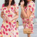 & Other Stories & Other Stories Floral Printed Wrap Midi Dress: Rose Print Mustard Yellow Red Photo 6