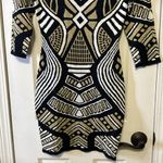 Forever 21 NWT  Black Cream Gold Metallic Yarn Fitted Sweater Dress Size Small Photo 2
