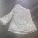 SheIn One Shoulder Sequin Silver Dress White Fur Medium Photo 2