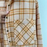 Aerie Womens Plaid Flannel Shirt Shacket Button Up Long Sleeve Peach Orange Photo 3