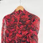 Bagatelle Collection Rose Print Mesh Ruched Mock Neck Long Sleeve Blouse Large Photo 4