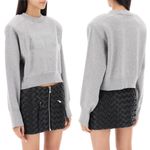NEW Rotate by Birger Christensen Cropped Sweater Rhinestone Logo size 40 Grey Gray Photo 11