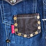 RARE Double D Ranch Bull Embroidered Denim Leather Patchwork Jacket Sz M Blue Size M Photo 7