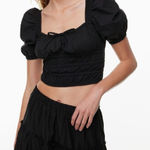 Aritzia TNA Smocked Puff Sleeve Cottagecore Crop Top Black Photo 0