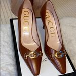 Gucci  Brown Leather Heels with GG Horsebit Accents Photo 2