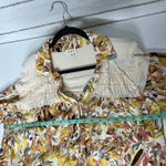 POL  Boho Floral Patchwork Button Front Cream Multicolor Peasant Top Size Small Photo 6
