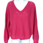 Blue Rain Womens Open Knit V-Neck Dropped Shoulder Sweater Pink Size Medium Photo 0