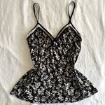 Black And White Floral Bow Cami Top Size L Photo 0