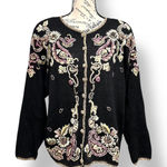 Heirloom Collectibles L Black Floral Embroidered Cardigan Boho Cottage Y2K NWT Size L Photo 0