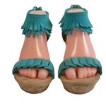 Minnetonka Aqua suede fringe Nicki wedge sandals Photo 4