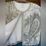 Chico's Chico’s Beaded Cotton Ivory Gold Cap Sleeve Paisley Jacket Cardigan Sweater Photo 4