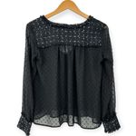 ZARA  | XS | Black Semi-Sheer Swiss Dot Fringe Edge Tweed Accented Blouse Top Photo 3