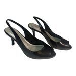 East 5th NWT Sicily black slip on peep toe leather heels Photo 1