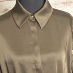 Zara olive green satin grommet detail belted Ring Trim maxi shirtdress Size Medium Photo 2