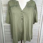 Knox Rose  Embroidered Short Sleeve Boho Henley T-Shirt Olive Green-XXL Photo 0