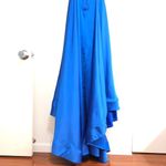 La Femme 28571 Deep V Faux Wrap Neck Lace-Up Back Satin Dress Photo 7