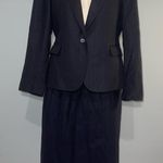 Vintage Redwood & Ross navy blue pinstripe suit set jacket skirt woman’s 14 Size L Photo 0