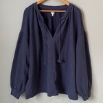 Aerie  Navy Blue V Neck Bishop Sleeve Sweatshirt Top Size Women's XL Photo 0