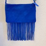 Women’s Blue Leather Fringed Crossbody Purse Photo 2