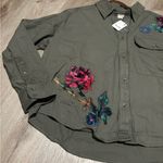 Free People New We The Free by Velvet Roses Green Utility Military Shirt Top Photo 5