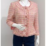 Ice Women's Pink Multi Fringe Silk Blend Tweed Blazer Jacket Size 8 Photo 1