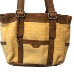 Fossil  Marley Double Handle Shoulder Bag Shopper Yellow Canvas Leather 14X11 Photo 4