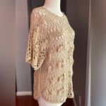 Chico's  Beige Loose Crochet Cottagecore Boho Beach Knit Sweater Top Photo 3