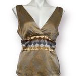 Alice & Trixie  SILK Blouse top LARGE geometric Tie Back tan Beige Womens Photo 0