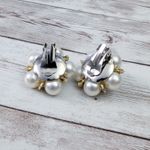 Vintage Clip On Earrings Extra Large Cream & Gold Tone Flower Like Statement Photo 6