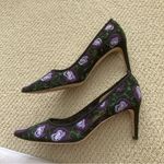 Bettye Muller Purple Embroidered Flowers Women's High Heels Size 7.5 Shoes EUC Photo 3