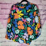 Karlie BOLD FLORAL BUTTON FRONT SHIRT PUFF BALLOON SLEEVE LARGE ART TO WEAR Photo 1