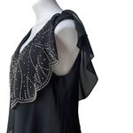 Patra by Joanna Chen Vintage Black Ruffled Gold Beaded Tiered Flapper Dress Size 14 Photo 9