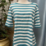 Pendleton  Teal and White Striped Short Sleeve Top Photo 0