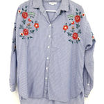 Beach Lunch Lounge size large 100%‎ cotton button up striped embroidered shirt Blue Photo 0