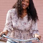 Maurice's 1 Plus Size Pink Floral Smock Waist Blouse Boho Long Sleeve Peasant Top Photo 2