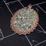 Vintage Pendant Very Large Statement Green & Antique Gold Tone Oval Photo 1
