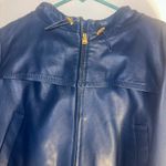 BCBGMAXAZRIA  Blue Cropped Hooded Leather Jacket XS Photo 1