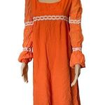 Vintage 60s Orange Chiffon Prairie Cottagecore Romantic Floral Lace Maxi Dress Photo 0