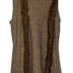 Christopher & Banks Open Hooded Brown Vest Fux Fur Trim Wool Blend Women Small Photo 0