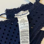 Tommy Bahama  Cotton Ruffle Shift Dress Size Small Petite Navy Blue Two Palms Photo 4