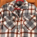 HFX Shacket Women’s Med Wool Blend Snap Shirt Plaid Shacket Gray Burnt Orange Photo 1