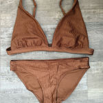 Aerie  Women’s Sz M / L Brown Ribbed Bikini Swim Set Triangle Top Bottoms Photo 0