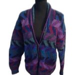 Vintage Wool Print Newari Cardigan Wood Button Up Sweater Medium Nepal Crochet Photo 0
